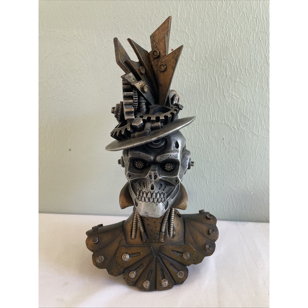 Steampunk Skull Bust Miss Sophronia Bonnet Statue Art Decor Skeleton Goth‎